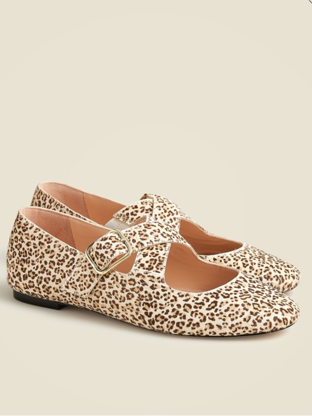 J.Crew Size 7 Logan Crisscross Mary Jane Ballet Flats in Leopard-Print Calf Hair
